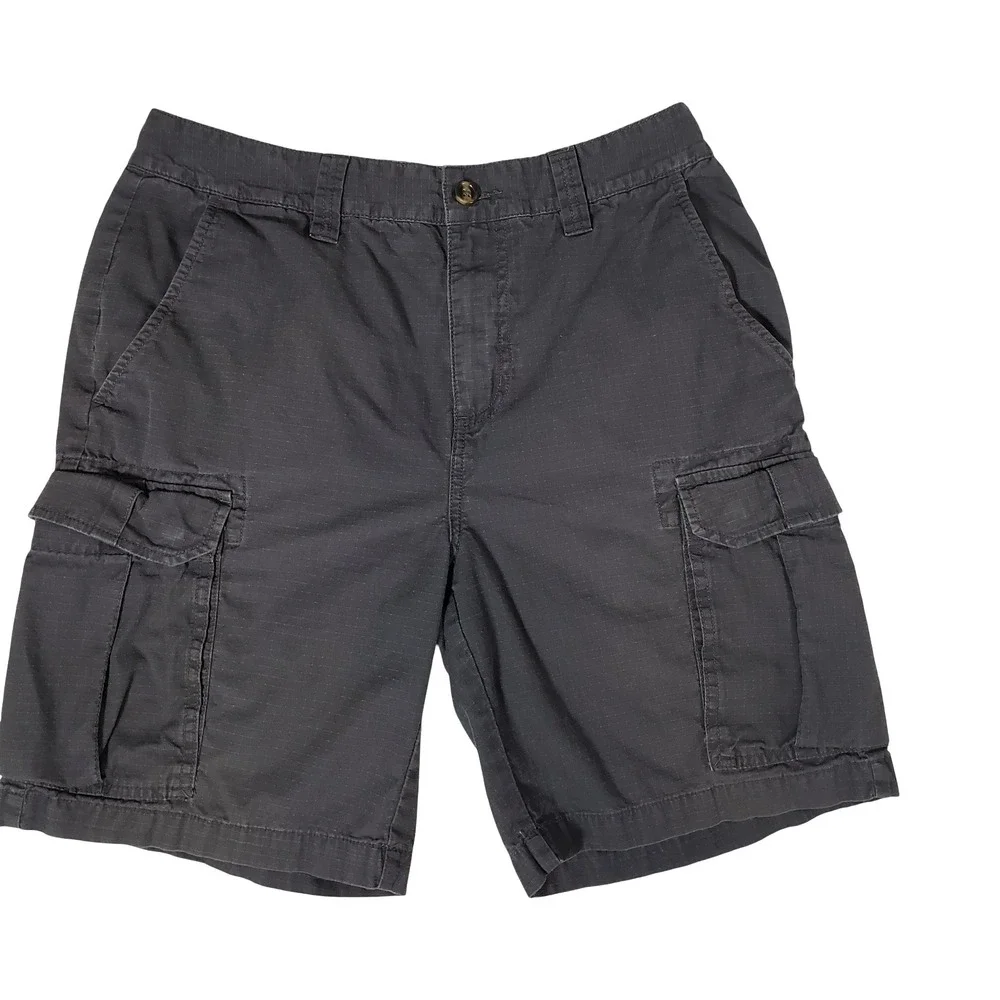 Saddlebred Mens 32 Ripstop Cargo Shorts Dark Gray Charcoal Cotton 9 Inseam